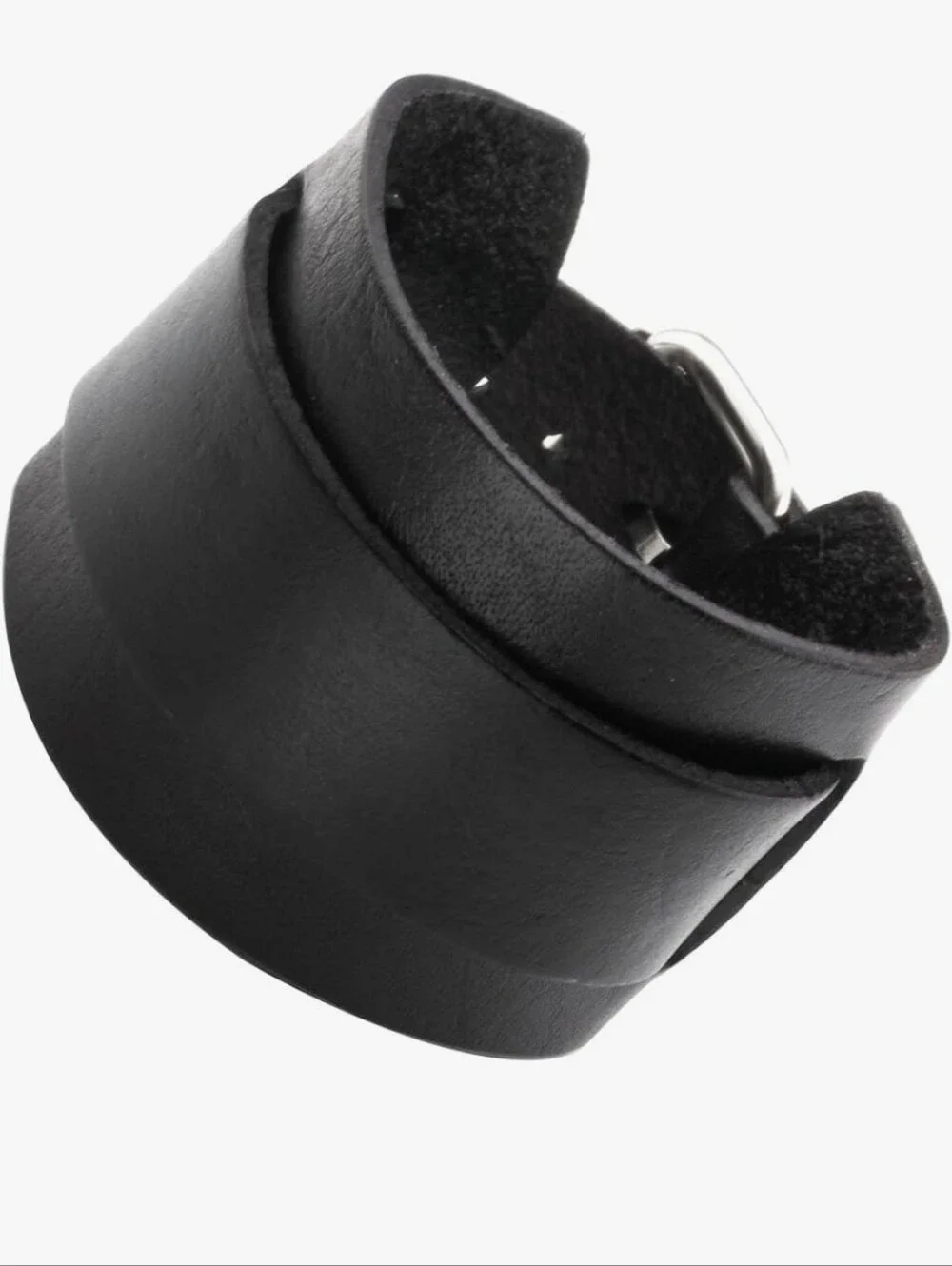 Men's & Women's Black Genuine Leather Cuff Bracelet - Minimalist Style, Black